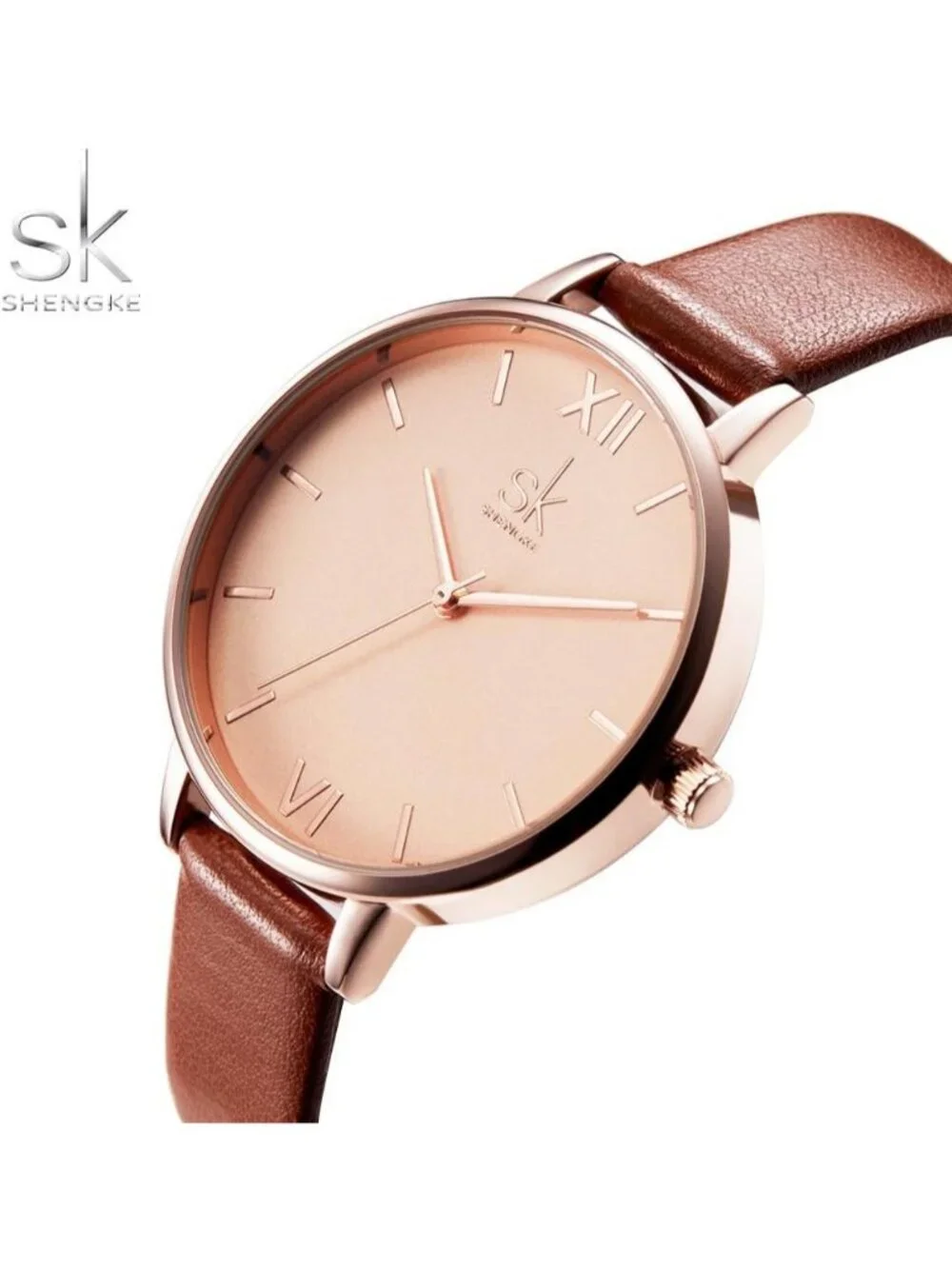 Women's Brown Creative Simplicity Genuine Leather Ladies Elegant Wrist Watches